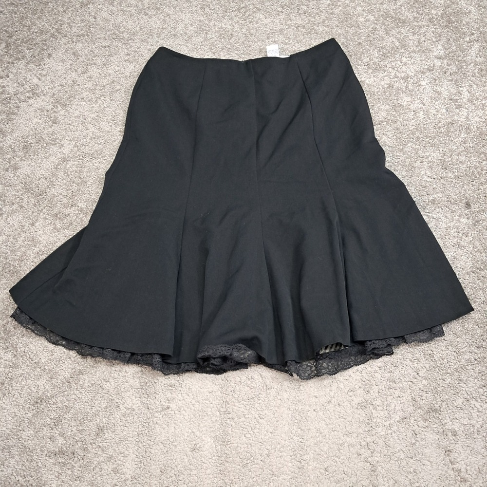 Sag Harbor Womens Black Flared Midi Skirt Lace Trim Side Zip Size 12 F53172JC